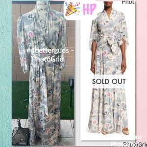 NEW Neiman M | CO collection Silk Kimono Sleeve Wrap Maxi Chrysanthemum Dress MD